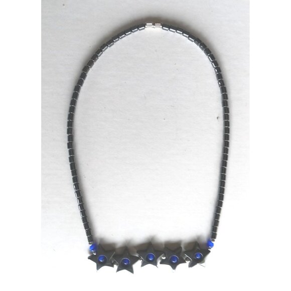 Hematite Star Necklace With Blue Accents - Magnetic Clasp - Unisex Jewelry - Picture 2 of 2